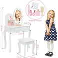thumbnail image 2 of Girls Vanity Set with Light & Mirror, Wooden Princess Makeup Desk with Stool, Drawer & Pretend Makeup Playset (Batteries Not Included), 2 of 5