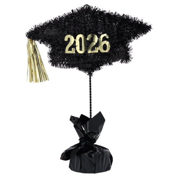 2026 Tinsel Cap Tabletop Decoration, Black and Gold, 14.75", Graduation by Way To Celebrate