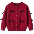 thumbnail image 2 of UngA Girls Crewneck Cardigan Long Sleeve Children Button Cotton Toddler Girl Sweater Uniform Sweaters for Little Girls (Red,12-24 Months), 2 of 4