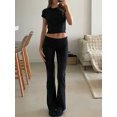 thumbnail image 3 of Women Pants Set, Short Sleeve Crew Neck T-shirt with Low Waist Pants Autumn Outfit, 3 of 8