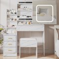 thumbnail image 1 of Gaderth Vanity Desk With Sliding LED Mirror And Power Outlet, Makeup Dressing Table With 4 Drawers, Storage Shelves And Stool, 3 Color Lighting Modes, Bedroom Vanity Set With USB Ports, 1 of 8