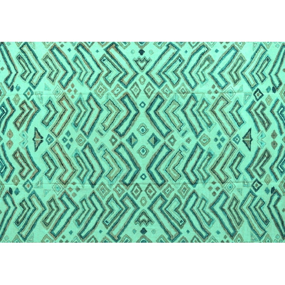 Ahgly Company Indoor Rectangle Abstract Turquoise Blue Modern Area Rugs, 2' x 4'