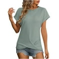 thumbnail image 2 of Njoeus Women's T Shirts Short Sleeve Summer Tops Loose Casual Round Neck Tunic Tops Knit Crisscross Front Tee Blouse S-XXL, 2 of 3