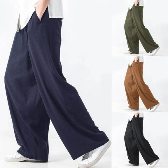 lcziwo Cotton Pants For Men with Pockets Big And Tall Cozy Solid Color Formal Pants loose Lightweight Zipper Fly pant Army Green XXL