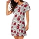 thumbnail image 2 of Easygdp Leaves And Anemone Flowers In Red Grey Camisón de manga corta para mujer, informal, estampado, 2 of 6