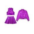 thumbnail image 4 of TSSOE Girls Metallic Dance Outfits Sparkly Hip Hop Jazz Dance Crop Top Bomber Jacket and Skater Skirts Set Purple 10, 4 of 5
