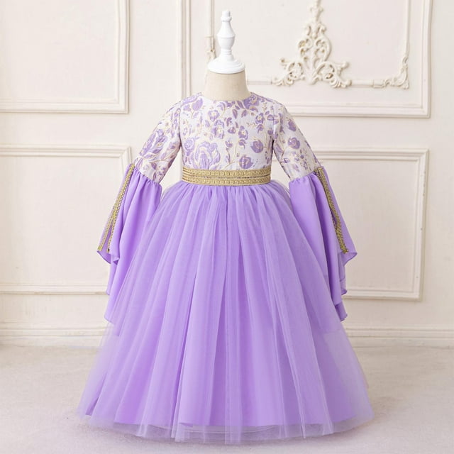 Cowsor Muslim Girls' Embroidered Princess Dress – Long Sleeve, with Bag (4-8Y)