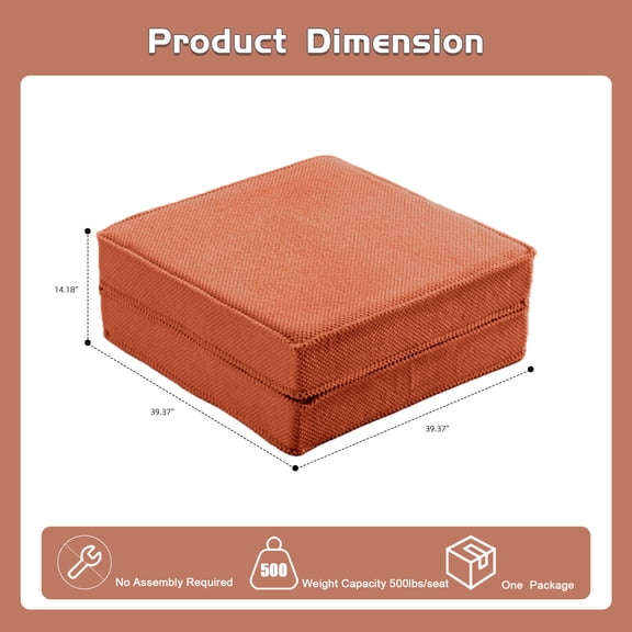 Fabric Sectionals Compression Mahjong Sofa,Convertible Floor Sofa Bed,DIY Boneless Modular Sectional Sofa,No Assembly Required,Circle fleece fabric,1 Ottoman,Orange,Reclining Sectionals