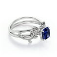 thumbnail image 4 of JeenMata Leaf Branch Vine - 1.0 TCW Cushion Cut Lab Created Blue Sapphire - Solitaire Prong Wedding Ring Set - 18K White Gold Plating over Silver, 4 of 6