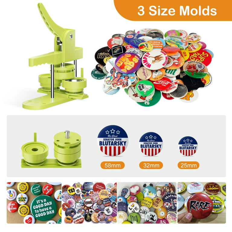 Aiment Button Maker Machine Multiple Sizes 600Pcs, Photo Pin Badge Maker  1+1.25+2.25 inch for Kids, Button Press Machine with 600 Sets Button Making