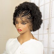 10 Inches Short Synthetic Kinky Curly Braided Wigs for Women 13x6 Lace Frontal Synthetic Cornrow Braiding Wig with Baby Hair