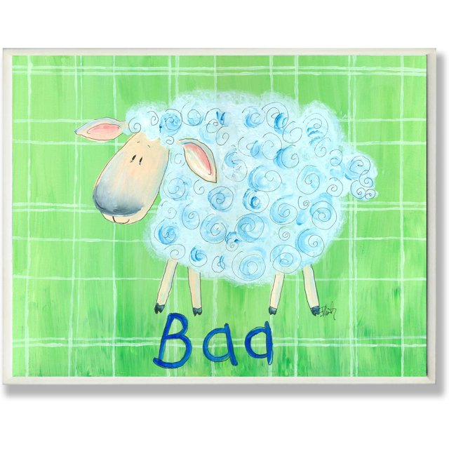 The Kids Room by Stupell Baa Sheep on Green Plaid Background Rectangle Wall Plaque