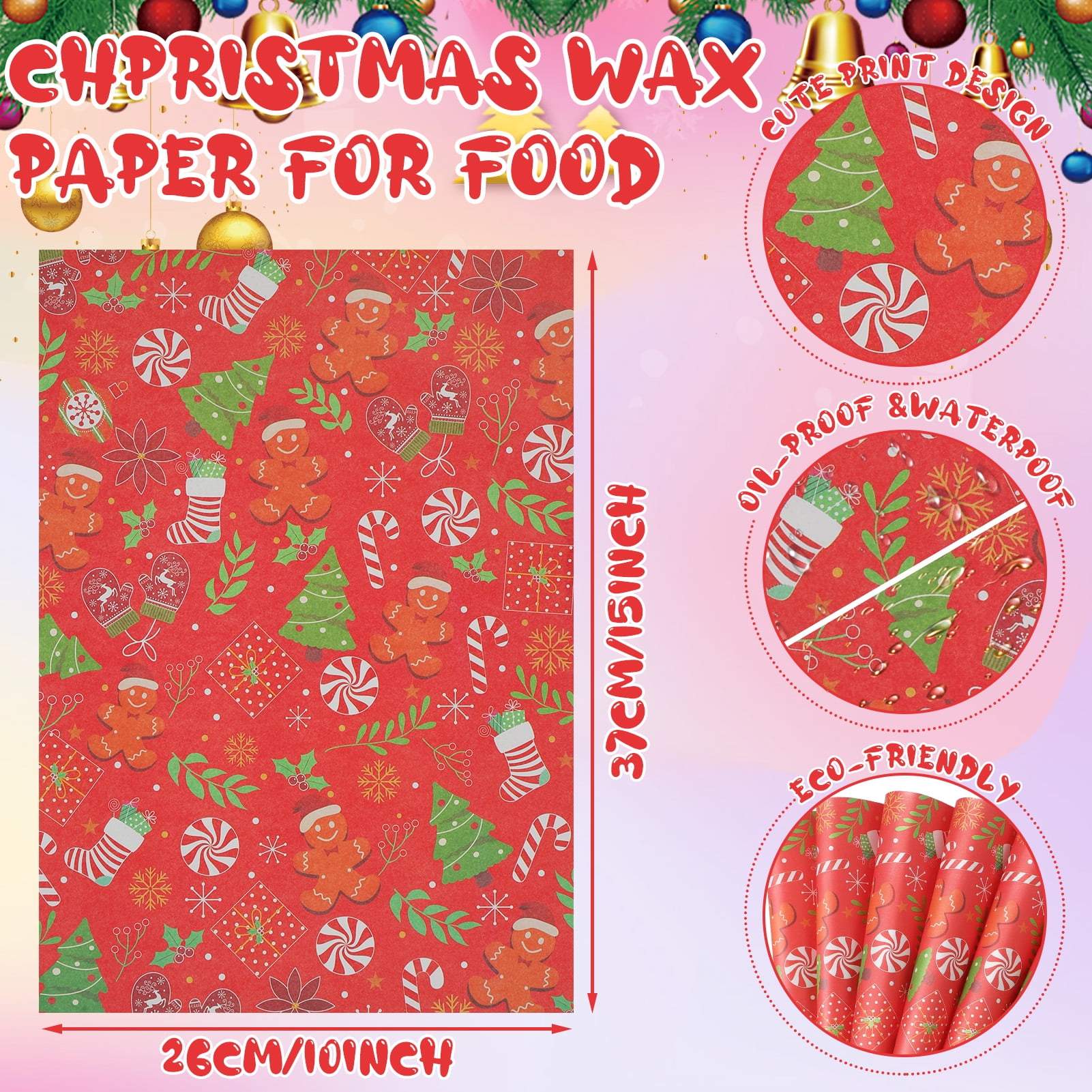 160 Pcs Christmas Wax Paper Sheets for Food Snowflake Hoho Wax 7.87 x 9.84  Inch