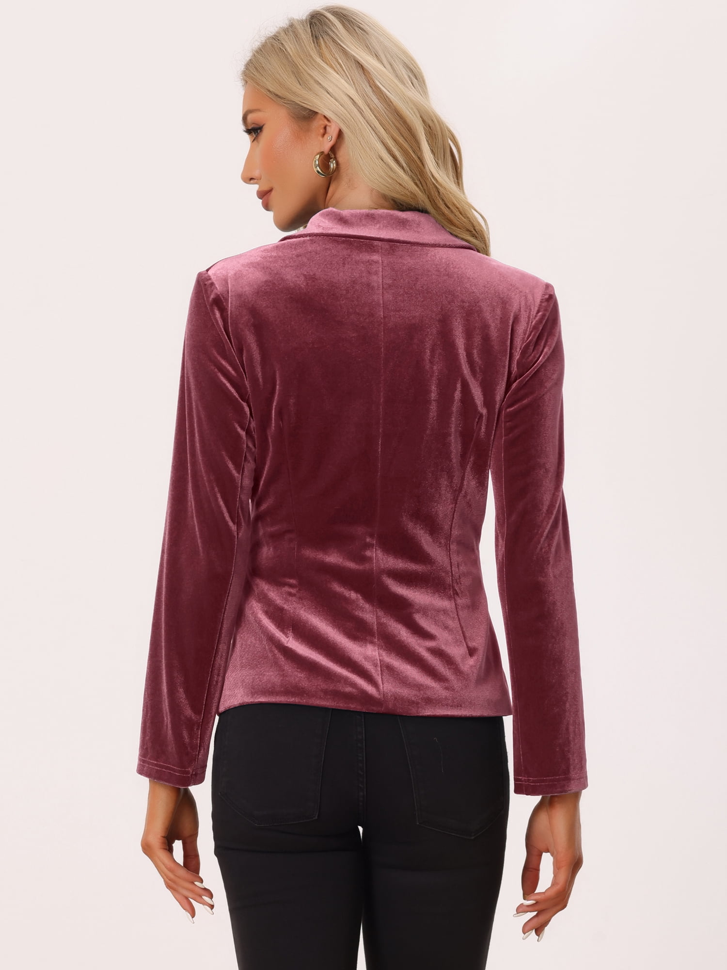 DARING DIVA Women's Notched Lapel Button Front Office Velvet Blazer M Dirty Pink