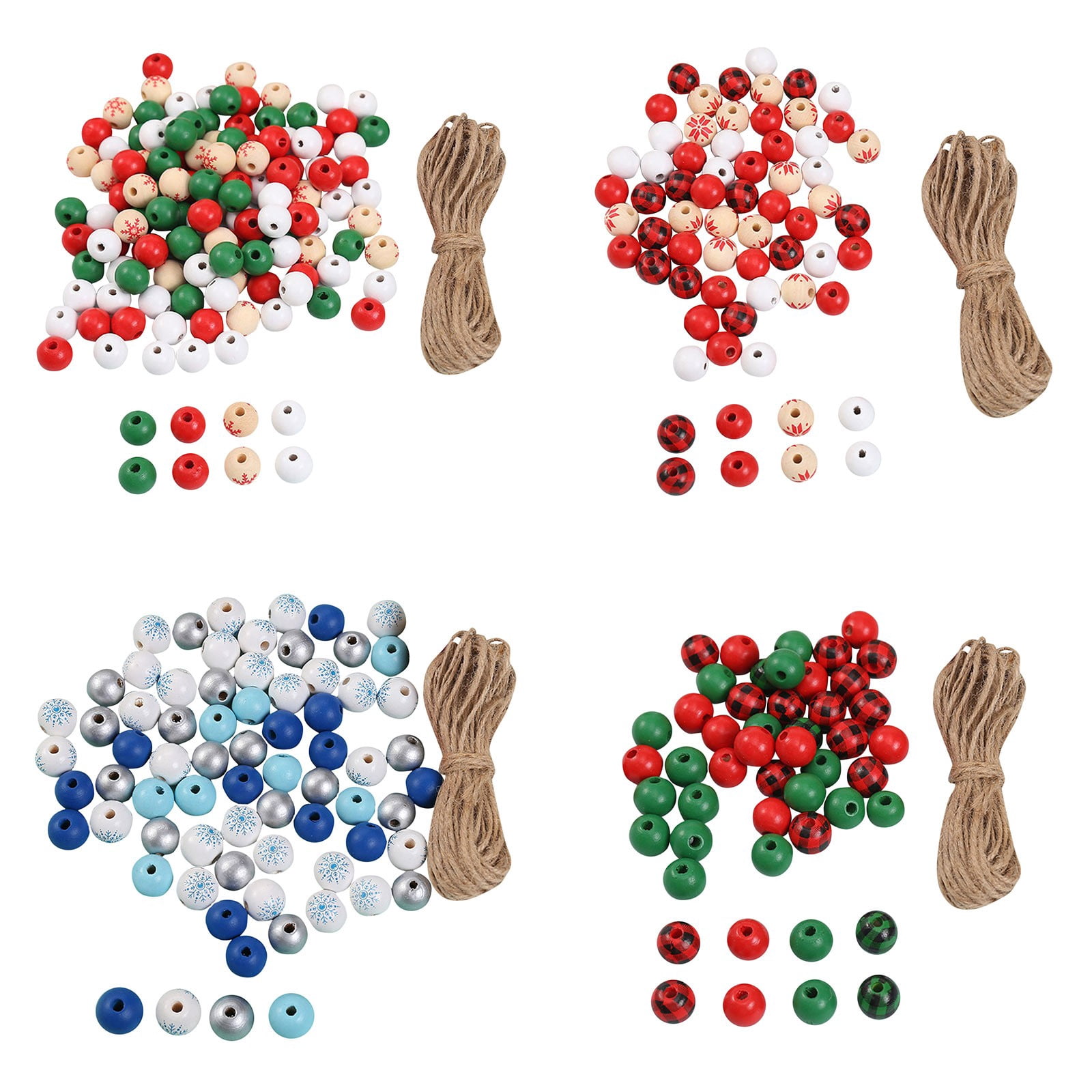 200pcs Christmas Wooden Bead Snowflake Beads Diy Decoration Round Beads for Party Office Cabinet Multi-color One Size