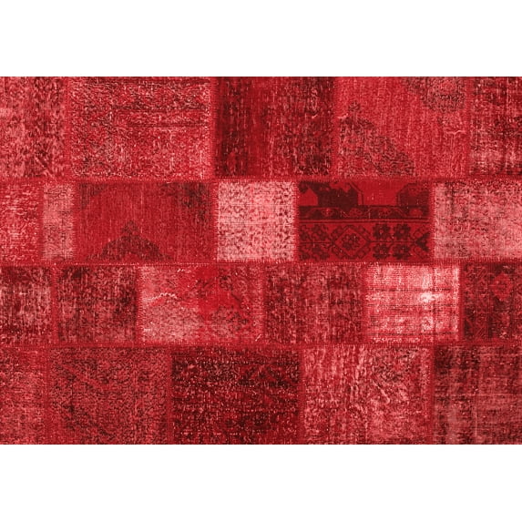 Ahgly Company Indoor Rectangle Patchwork Red Transitional Area Rugs, 7' x 10'