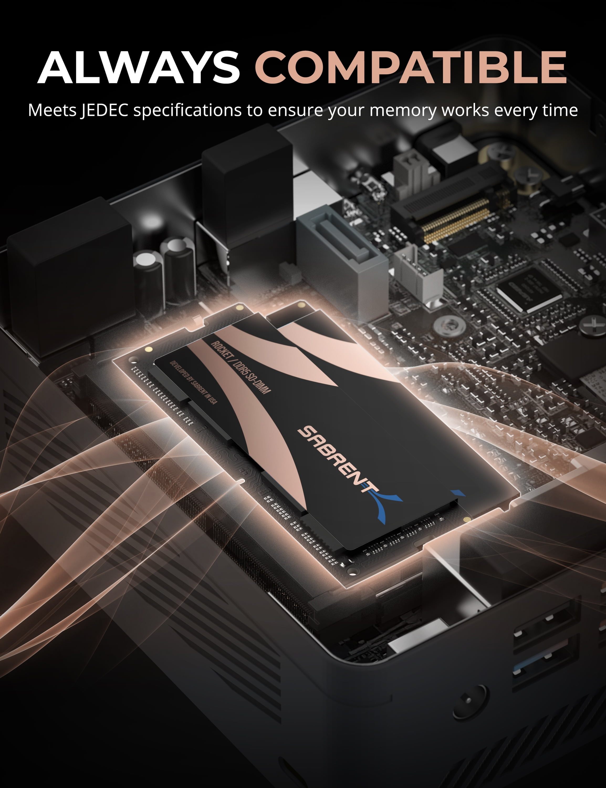 SABRENT Rocket DDR5 32GB RAM Stick, SO-DIMM 4800MHz Memory Module