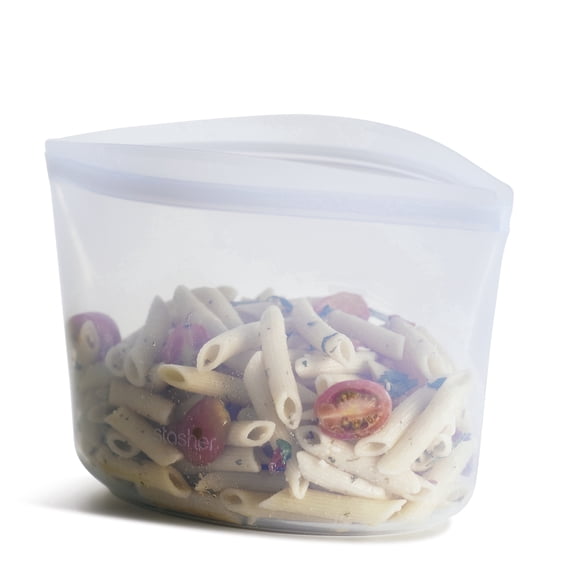 Stasher Premium Food-Grade Silicone Reusable Food Storage Conainer, Holds 6 cups, Pinch Loc Seal, BPA Free, Dishwasher Safe/Leak Free, Clear, 1 Bowl, Mother's Day Gifting