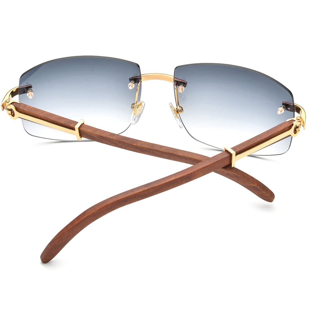 HEPIDEM Wood  Sunglasses for Men Rimless Square Wood Sun Glasses (50259 Wood Gray)