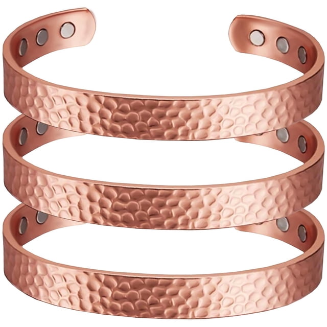 Pulsera de cobre para salud BubbleWavs 3Pzas 15-17cm 8mm Cobre Texturizado Color: Cobre.