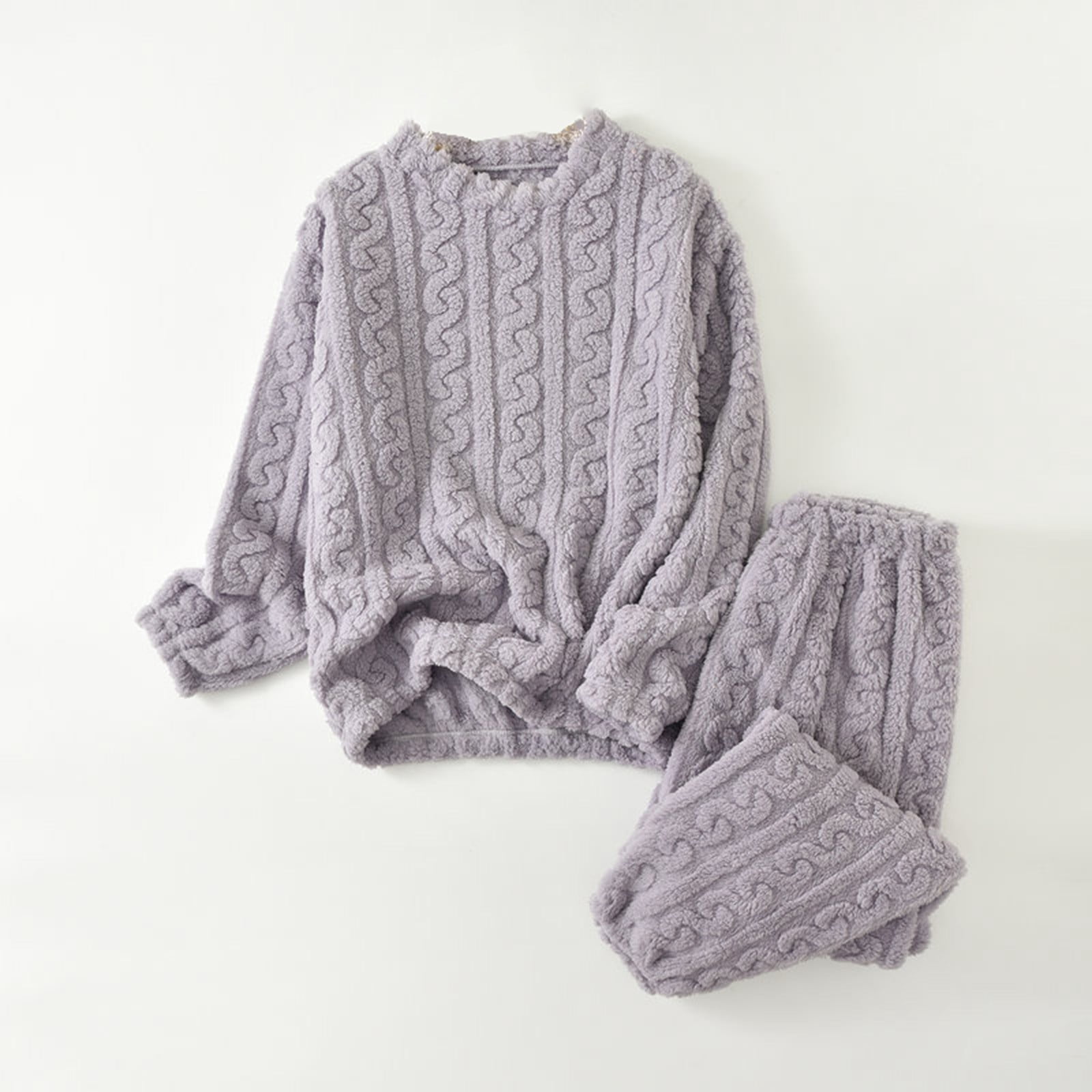 Diufon Womens Winter Warm Pajama Sets Fuzzy Flannel Pullover Top Pants Home Sleepwear Casual Suits