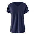 thumbnail image 6 of YOUSNH Womens Fashion Casual Top V Neck T Shirts Summer Short Sleeve Casual Loose T Shirts Top T-shirts for Women 2024 Navy XL, 6 of 6
