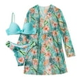 thumbnail image 4 of WREESH Womens 3 Piece Swimsuits Tropical Print Bikini Set with Kimono Beach Cover Ups Fashion Casual Split Swimsuit Tie High Waist Crystal Beach Bikini Bathing Suit Light Blue, 4 of 4