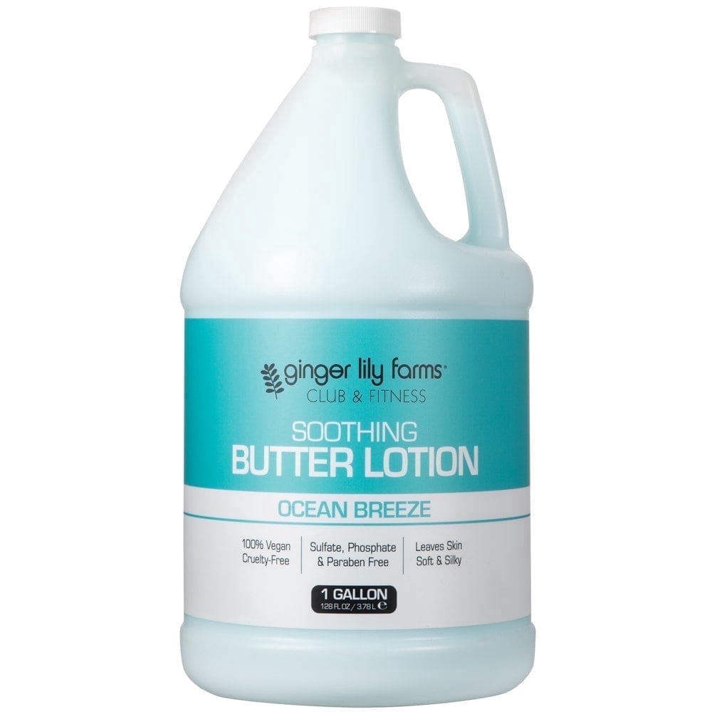 Ginger Lily Farms Club & Fitness Soothing Butter Lotion for Dry Skin, 100% Vegan & Cruelty-Free, Ocean Breeze Scent, 1 Gallon (128 fl oz) Refill