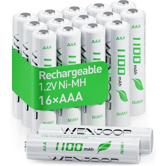 WENJOOP Piles Rechargeables AAA Lot de 16, 1100mAh Haute Capacité NiMH, Préchargées, 1200 Cycles, Faible Auto-Décharge – Idéal pour Jouets, Télécommandes, Lampes de Poche