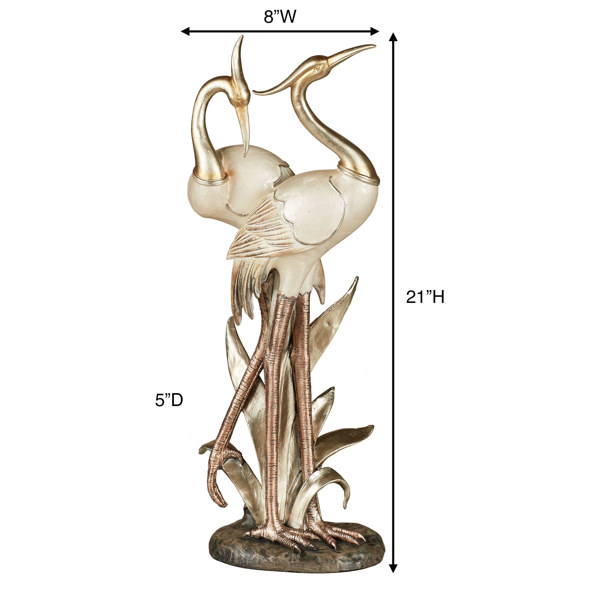 Pretty Pose Double Crane Metallic Table Sculpture Ivory and Gold