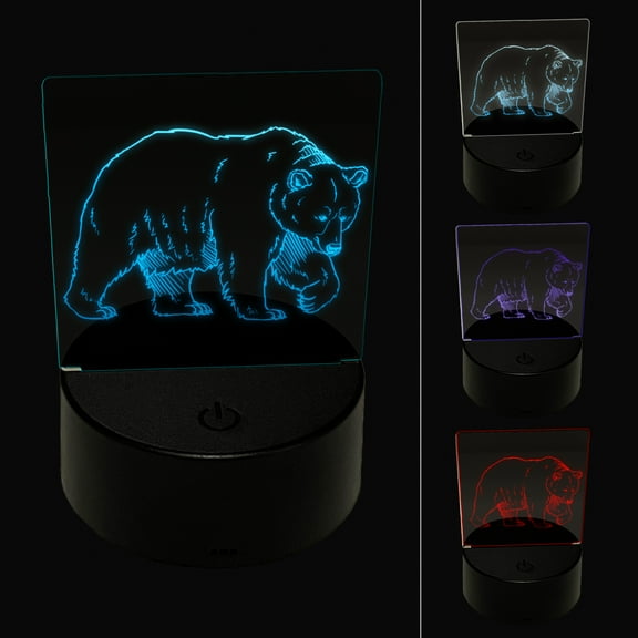 Curious Grizzly Bear LED Night Light Sign 3D Illusion Desk Nightstand Lamp