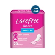CAREFREE Panty Liners, Regular, Unscented, 8 Hour Odor Control, 20ct
