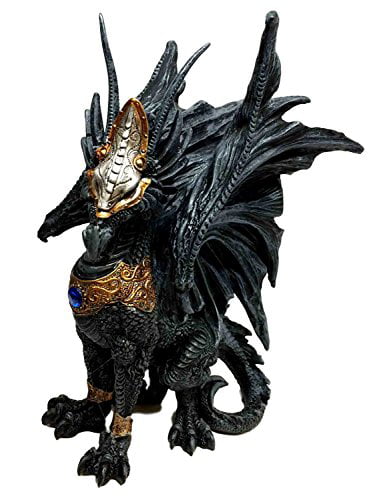 Ebros Ruth Thompson Metallic Grey Checkmate Dragon with Horns Statue 9" Tall 
