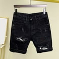 thumbnail image 4 of Skymirror Men Ripped Patchwork Denim Shorts Button Zipper Fly Pockets Straight Leg Fit Shorts Knee-Length Denim Short Pants Streetwear, 4 of 8