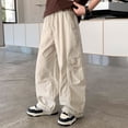 thumbnail image 2 of ZXLBBD Boys' Baggy Cargo Pants for High Waisted Wide Leg Loose Fit Pockets Cargo Pants for Kids Youth Streetwear Fashion Casual Daily Wear,Khaki,Size 9 Y-10 Y, 2 of 5