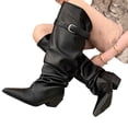 thumbnail image 4 of hopeusnice Women Knee High Slouchy Boots With Single Buckle Strap Pointed Toe Chunky Heel For Fashionable Evening Looks Black 35, 4 of 8