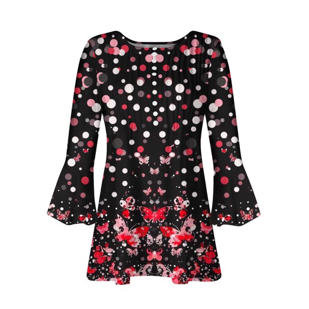 Blusa informal con botones estampados y plisados de plástico para mujer, manga 3/4, manga corta y cuello de cuerno.