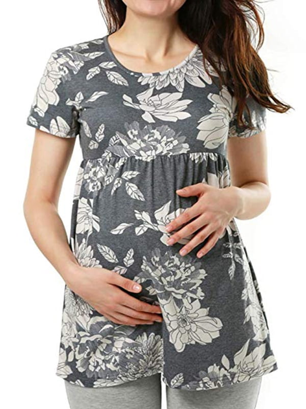 Maternity Tops for Women Dot Print Maternity Blouse Side Ruched Tunic Pregnancy Top Clothes Casual Summer Tee Shirts 