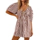 thumbnail image 2 of Trajes de Mujer Casual Moda Impresión Cuello Redondo Cordón Vendaje Manga Corta Bolsillos Traje de Juego, 2 of 5