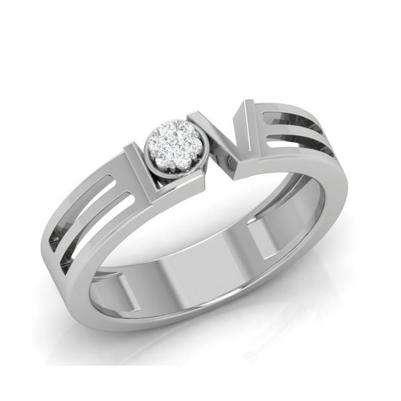 Auory LOVE Initial Silver Ring with Sparkling Moissanite Cluster Centerpiece for Women