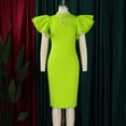 thumbnail image 5 of AURA Women’s Beaded Bodycon Midi Dress Ruffle Short Sleeves Half High Neck Zipper Solid Color S-5XL, 5 of 7