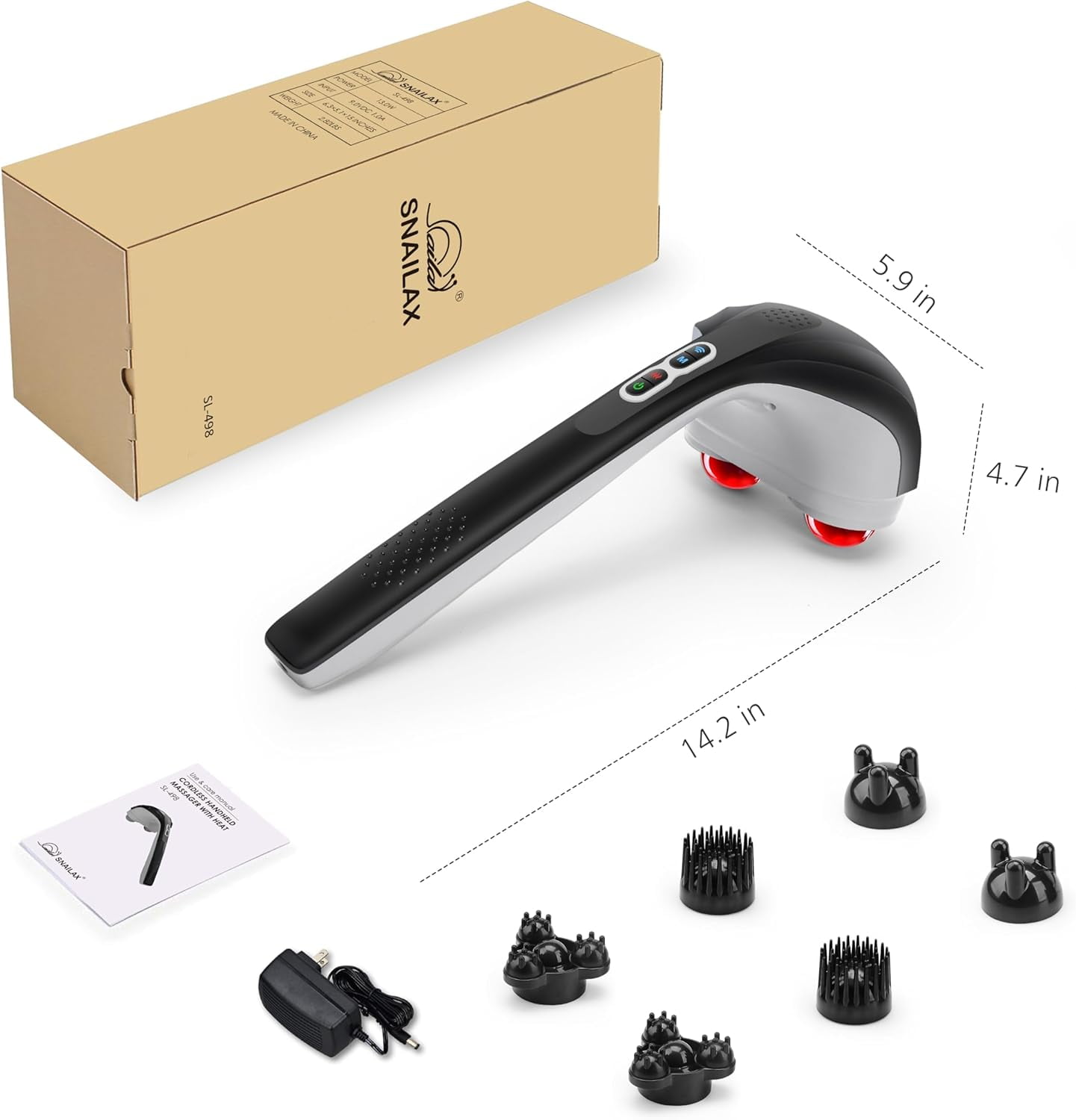 Cordless Handheld Back Massager with Heat, Deep Tissue Percussion for Neck Shoulder
