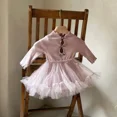 thumbnail image 1 of 2025 Spring Baby Girls Clothing 0-24M Cute Solid Color Bow Bodysuit Infant Splicing Mesh Skirt Toddler One Piece Dress, 1 of 6