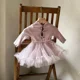 thumbnail image 1 of Ropa de primavera 2025 para niñas de 0 a 24 meses, mono bonito con lazo de Color sólido, falda de malla empalmada, vestido de una pieza para niños pequeños, 1 of 6