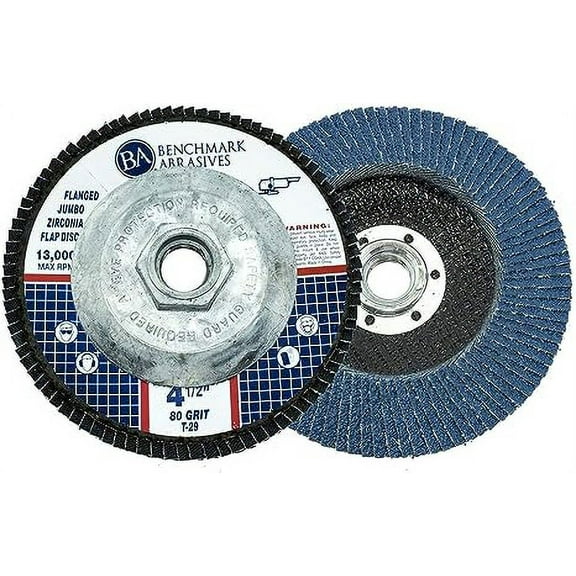 Benchmark Abrasives 4.5" x 5/8"-11 Premium High-Density Jumbo Zirconia Type 29 Flap Discs (10 Pack) - 80 Grit