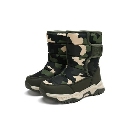 

GENILU Unisex Comfortable Breathable Plush Lined Boot Round Toe Snow Boots Hiking Camouflage Warm Shoes Camouflage Green 13C