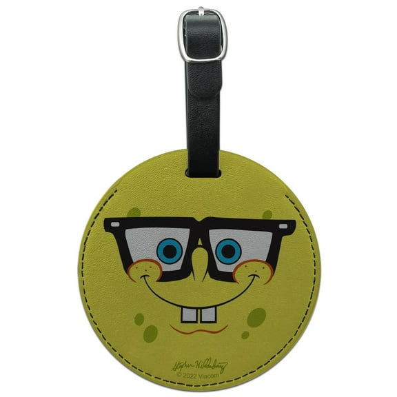 SpongeBob Nerd Face Round Leather Luggage Card Suitcase Carry-On ID Tag