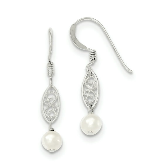 Beautiful Sterling Silver White FW Cultured Pearl Dangle Earrings