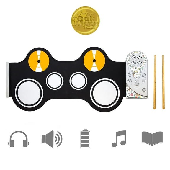 PicassoTiles Electronic Roll-up Drum Kit for Kids, Digital Music Toy with Built-In Speaker, Recording Feature, Educational STEM Music Playset