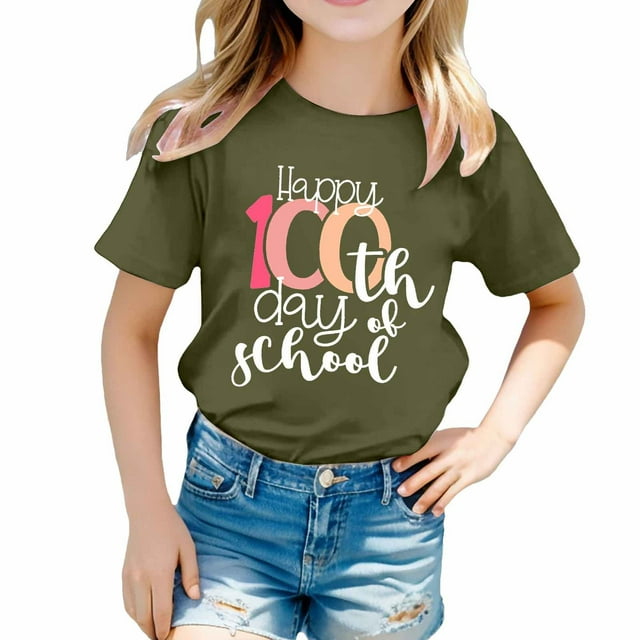 Hauts et Chemises pour Filles, T-Shirt à Manches Courtes Imprimé Col Rond pour Enfants avec Uvre d'Art et Tissu Confortable